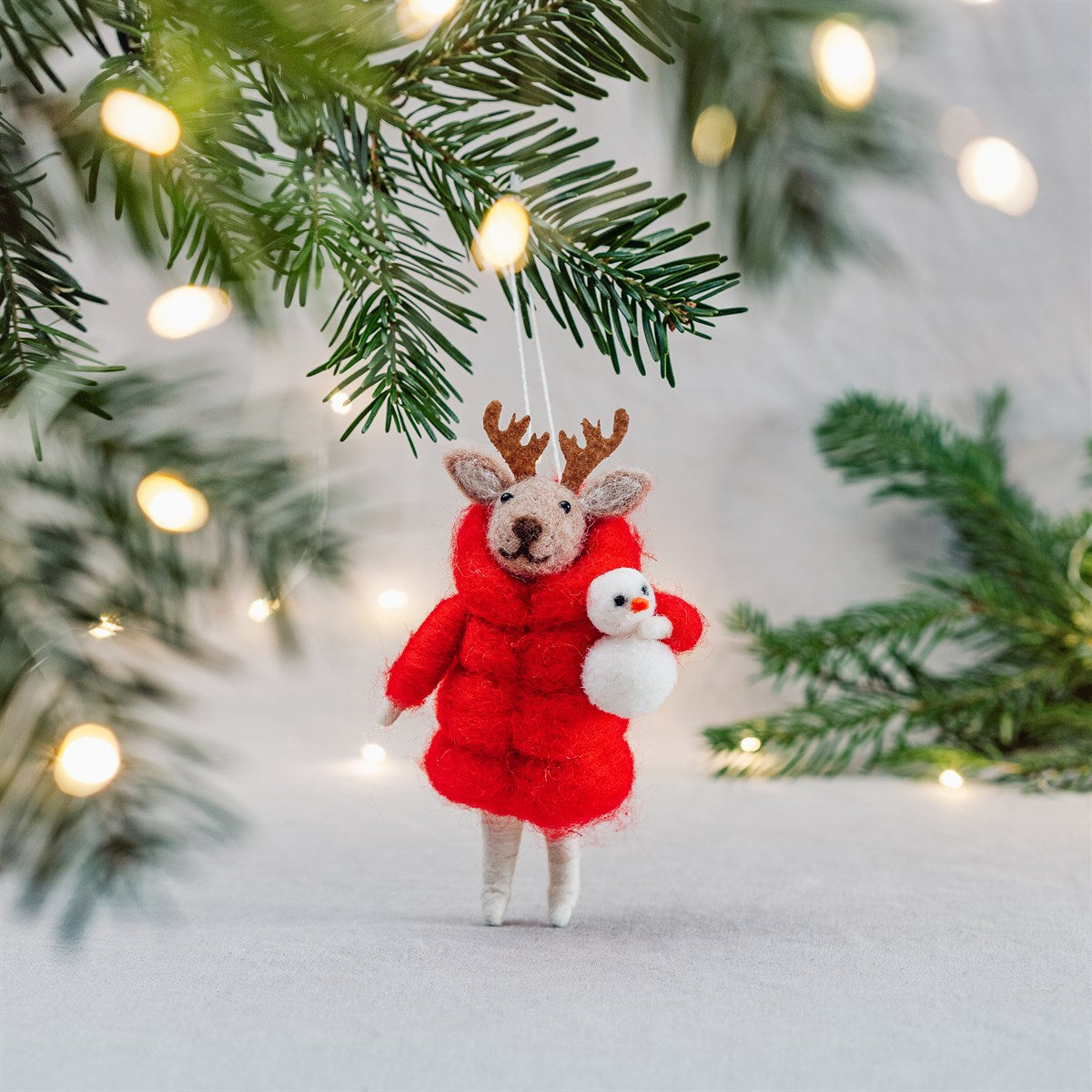 Felt Reindeer in Red Puffa Coat